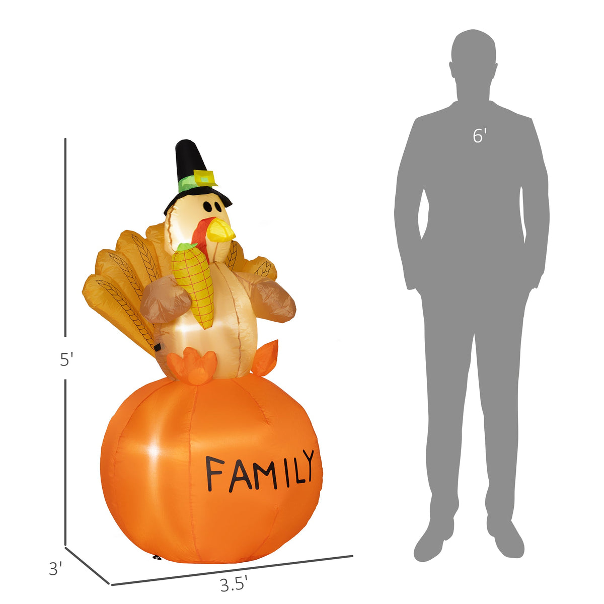 HOMCOM Light-Up Thanksgiving Turkey Inflatable, 4.9 ft