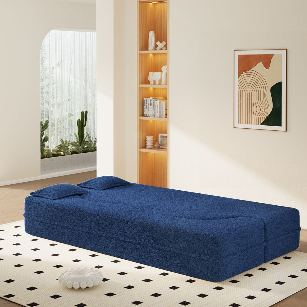 Modern Floor Sleeper Sofa Bed with 2 Pillows - Convertible Twin Size Folding Futon