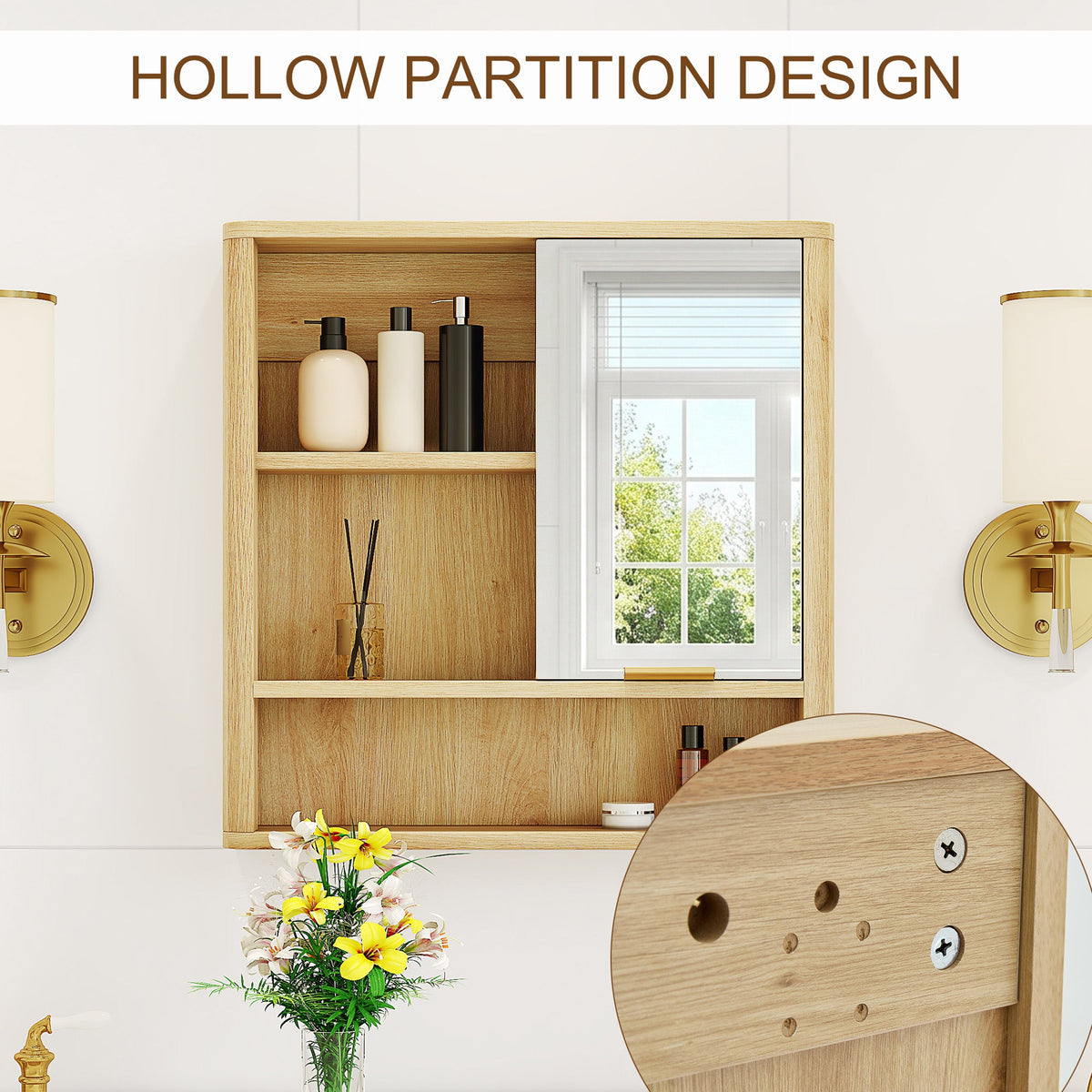 Natural Wood Finish Wall Mounted Mirror