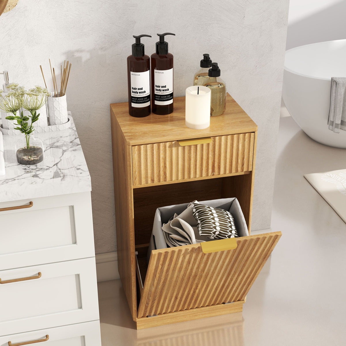Tilt-Out Trash Cabinet with Wave-Textured Drawer