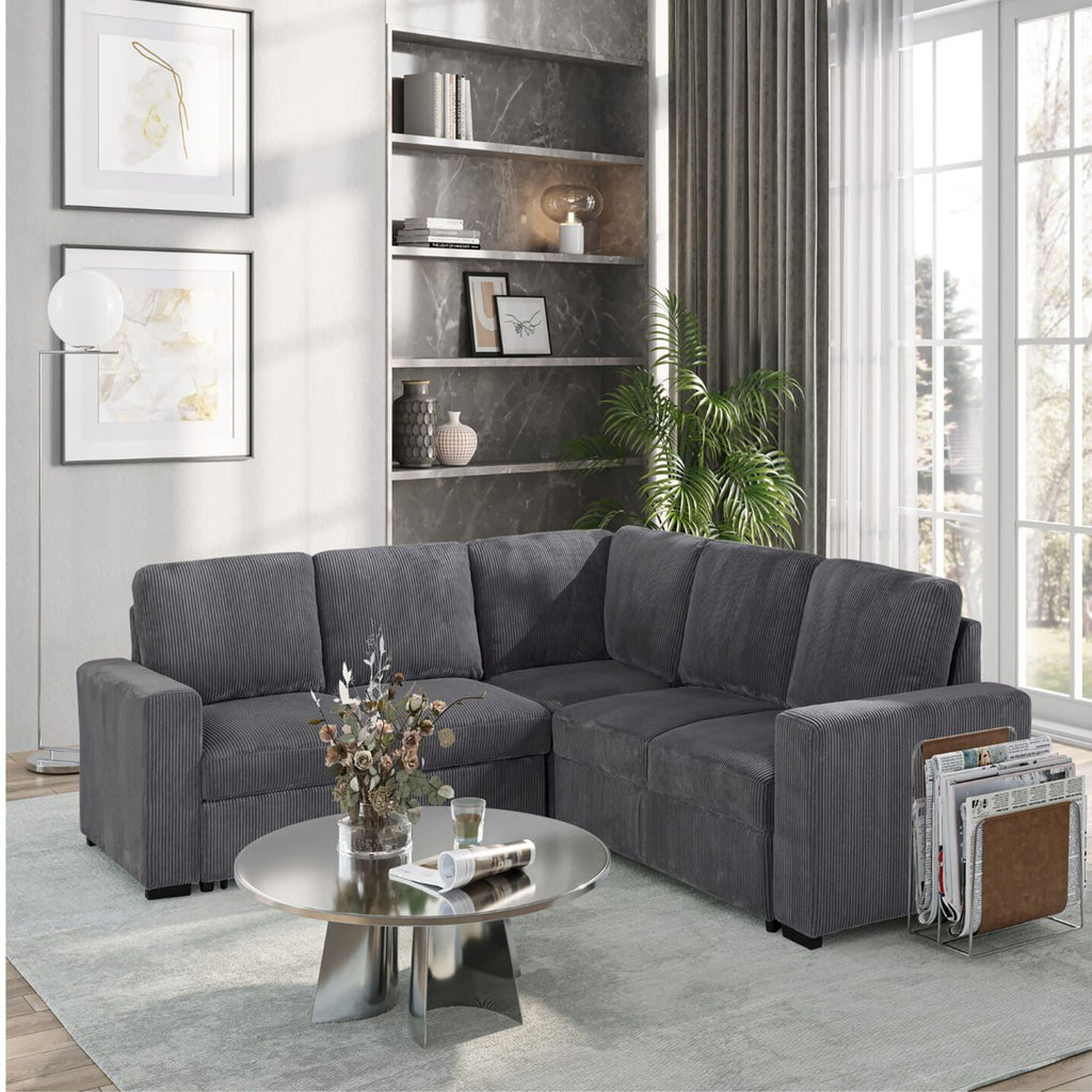 Dark Gray Sleeper Sectional Sofa with Pullout Bed - Contemporary Comfort