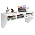 Wall-Mounted Floating Desk with Storage Shelf – White