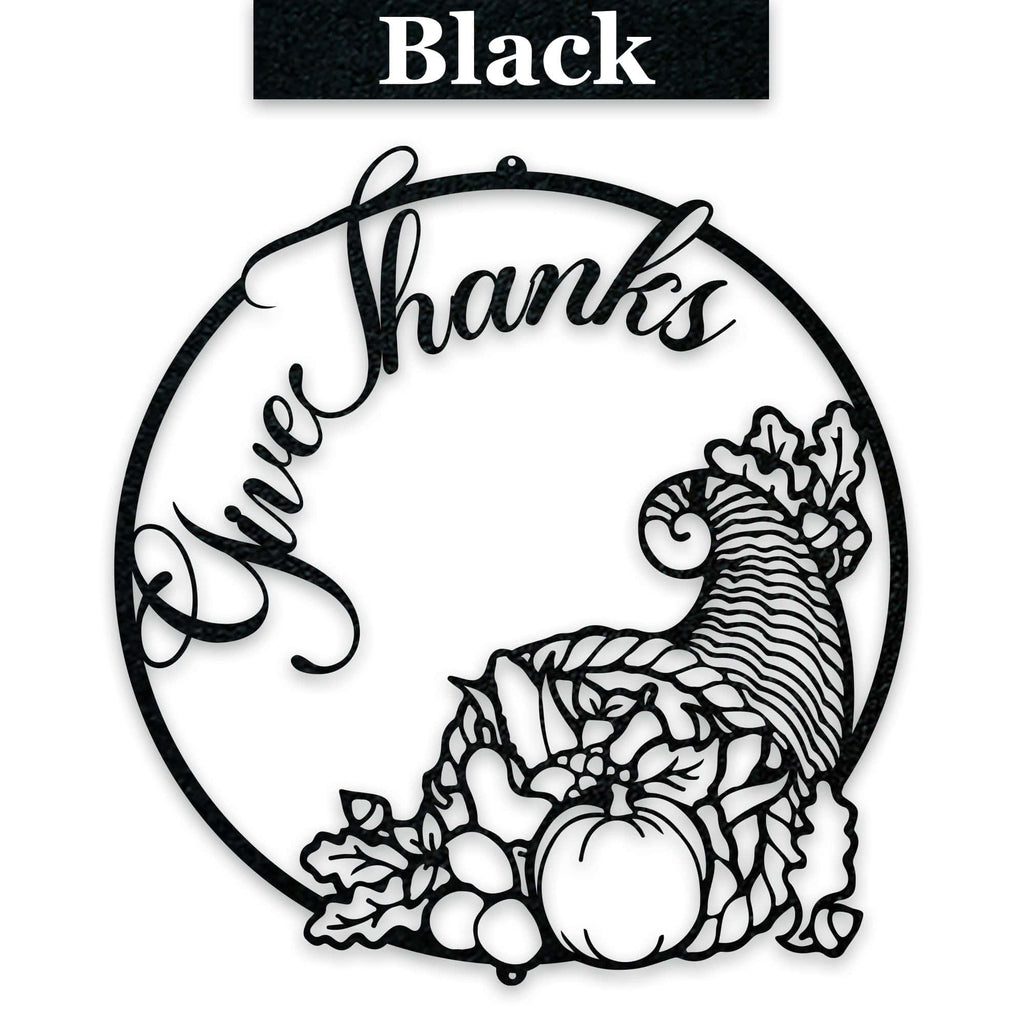 Give Thanks Cornucopia Metal Sign