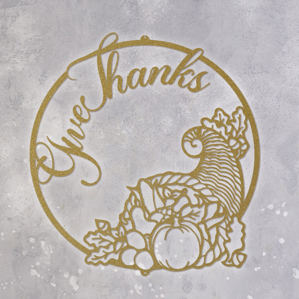 Give Thanks Cornucopia Metal Sign