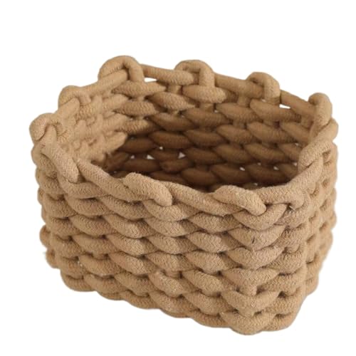 Handmade Woven Storage Basket - Portable Desktop Organizer for Cosmetics, Toiletries, Home Decor | Rattan Basket for Living Room, Bedroom, Bathroom（Super good qualiey） (White)