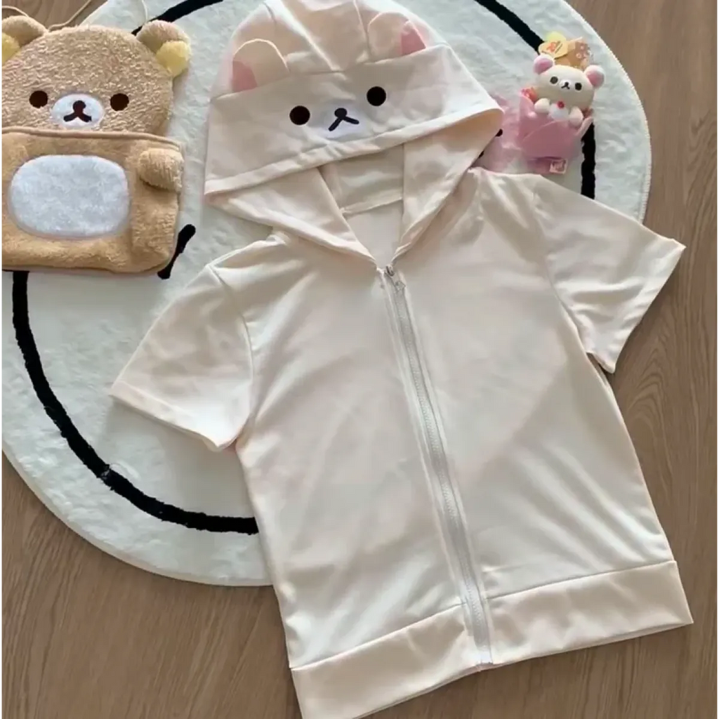 Kawaii Bear Hoodie - Harajuku Y2K Zipper Sweatshirt for Women