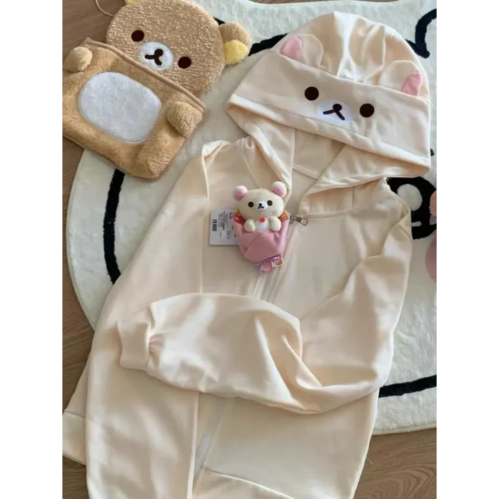 Kawaii Bear Hoodie - Harajuku Y2K Zipper Sweatshirt for Women
