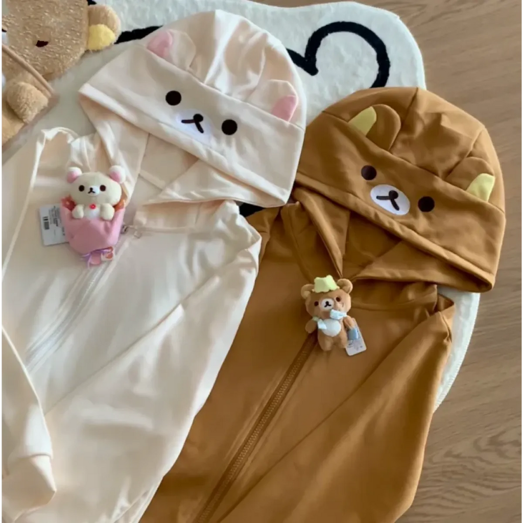 Kawaii Bear Hoodie - Harajuku Y2K Zipper Sweatshirt for Women