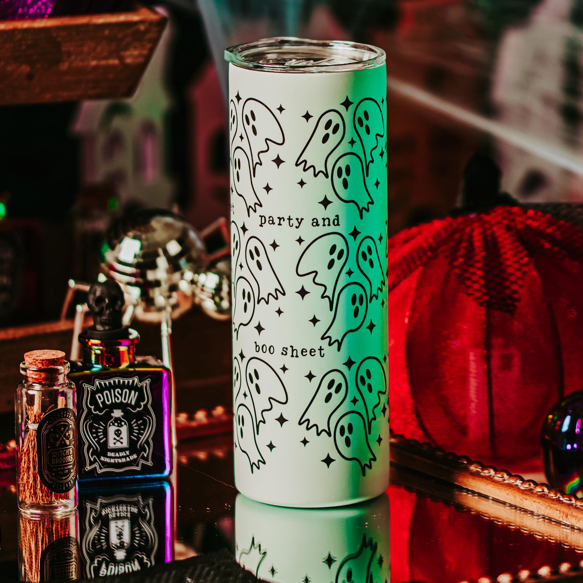 Party and Boo Sheet Ghost Halloween Water Bottle Drink Tumbler