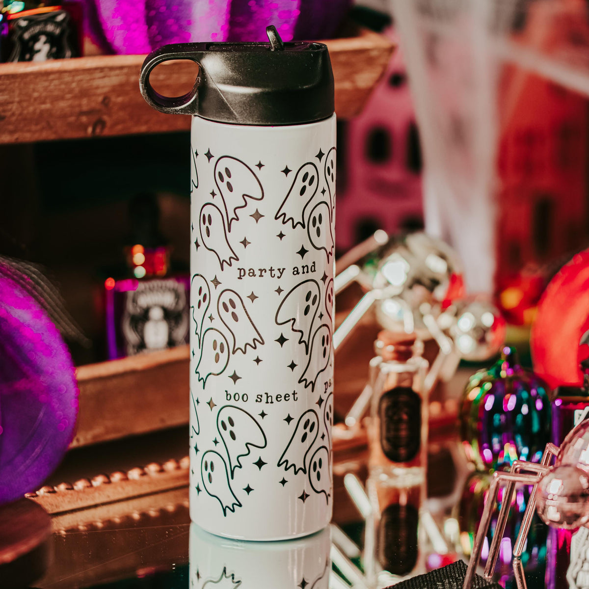 Party and Boo Sheet Ghost Halloween Water Bottle Drink Tumbler