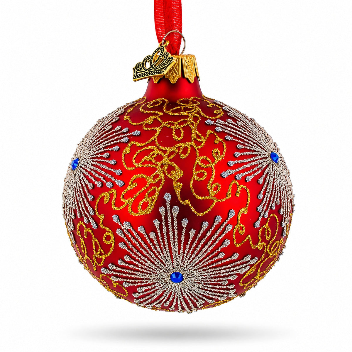 Radiant Jeweled Snowflake on Red Glass