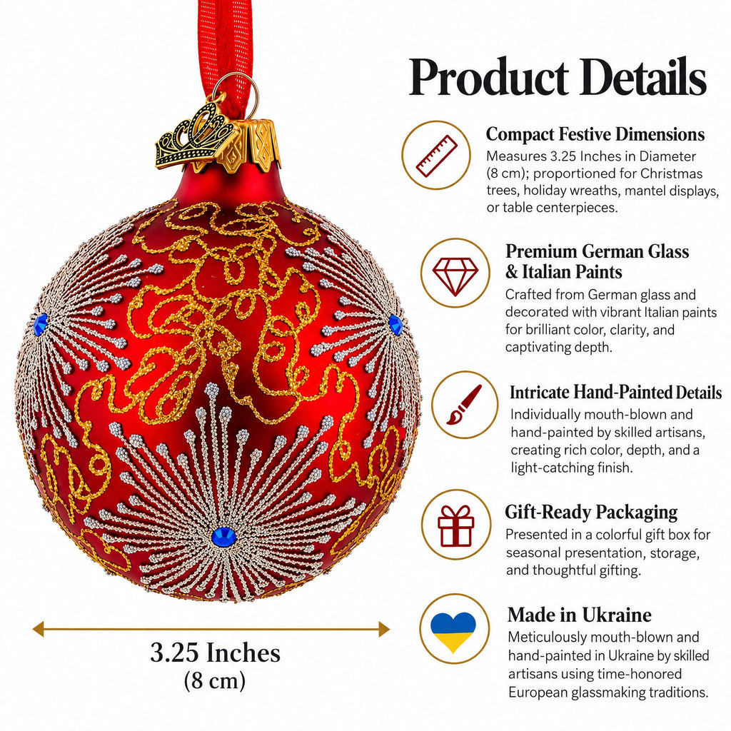 Radiant Jeweled Snowflake on Red Glass
