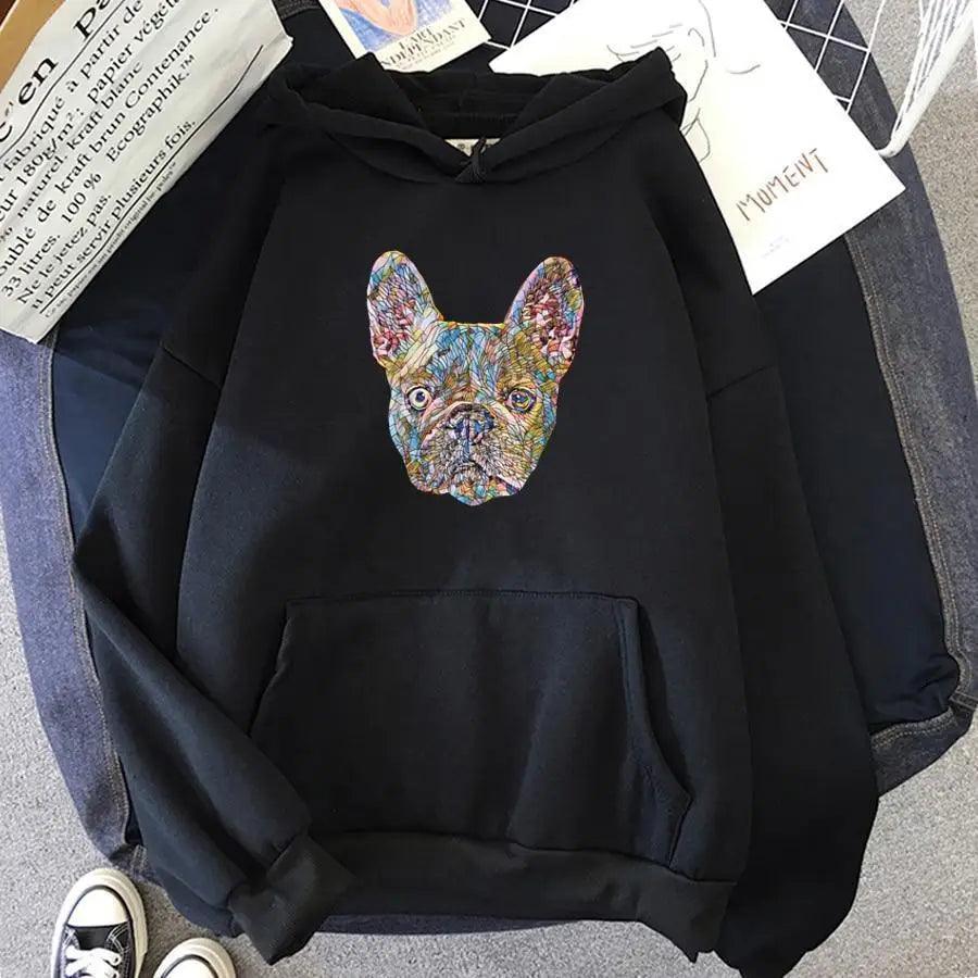 New French Bulldog Hoodies Oversized Cute Dog Print Sweatshirt Funny Graphic Unisex Fashion Hoodie Streetwear Female Hooded Cute Dog Print Sweatshirt Funny Graphic Unisex Fashion Hoodie