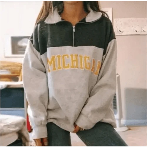 New Winter Women Sweatshirts Vintage Streetwear Letter Printed Hoodies Women Loose Sweatshirt Plus Fleece Keep Warm Men's Letters Embroidered Sleeve Quarter Fleece Vintage Pullover Sweatshirt