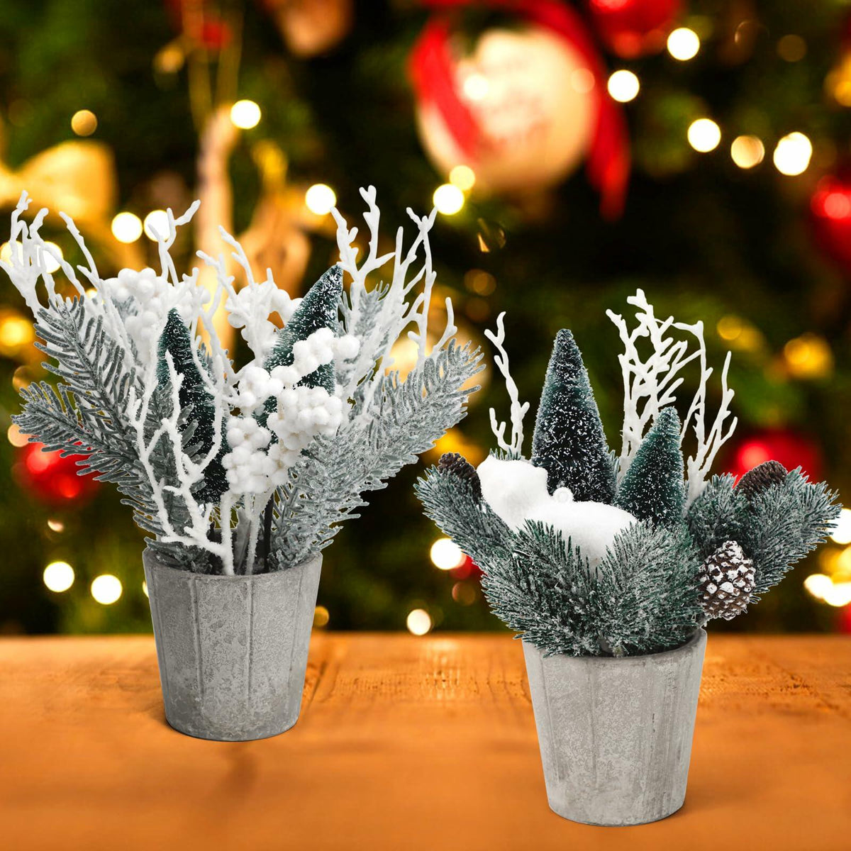 SUPREME Mini Tabletop Christmas Trees, Set of 2