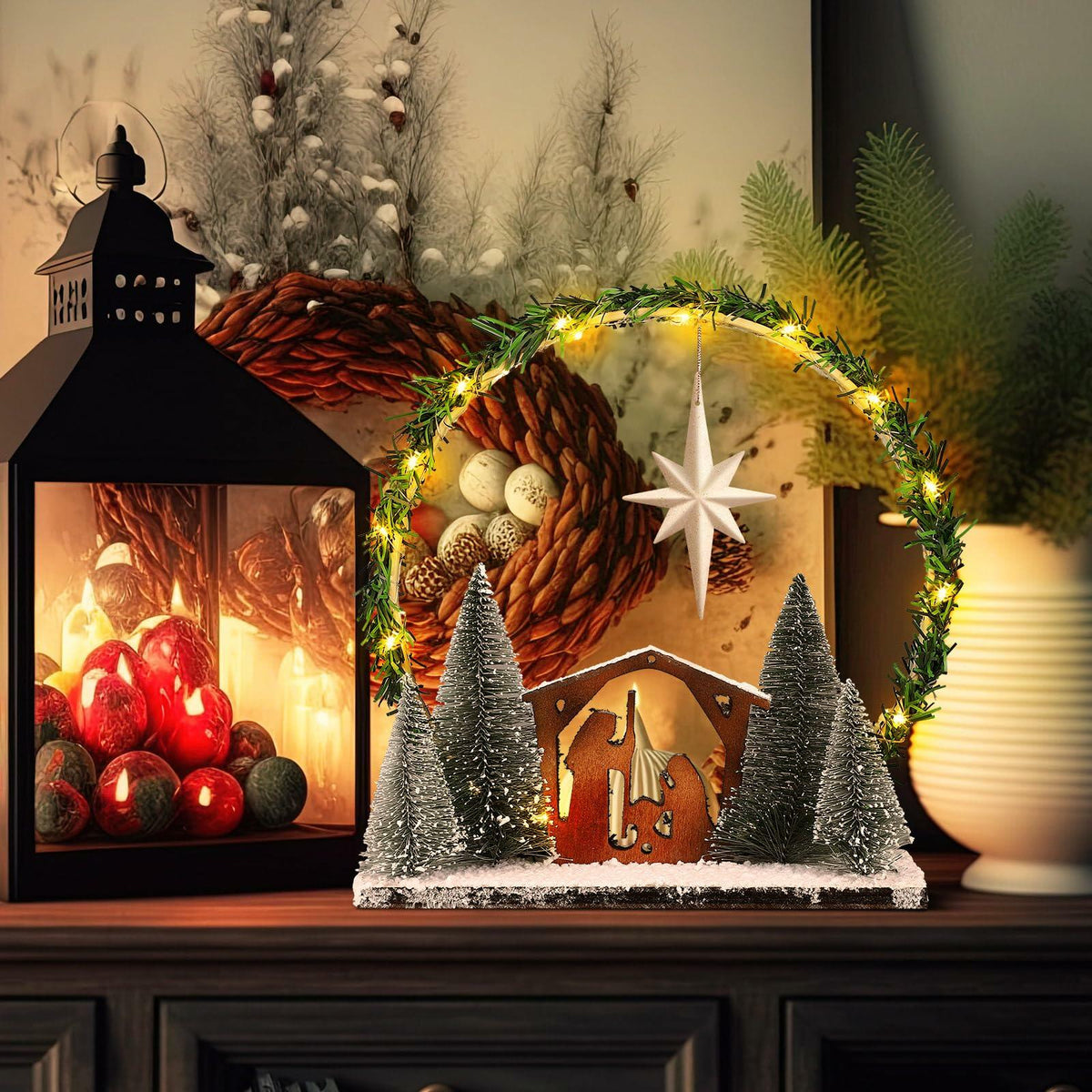 CINNVOICE LED Wooden Nativity Set
