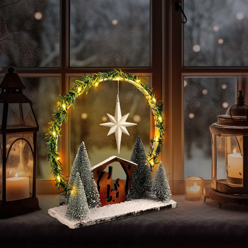 CINNVOICE LED Wooden Nativity Set