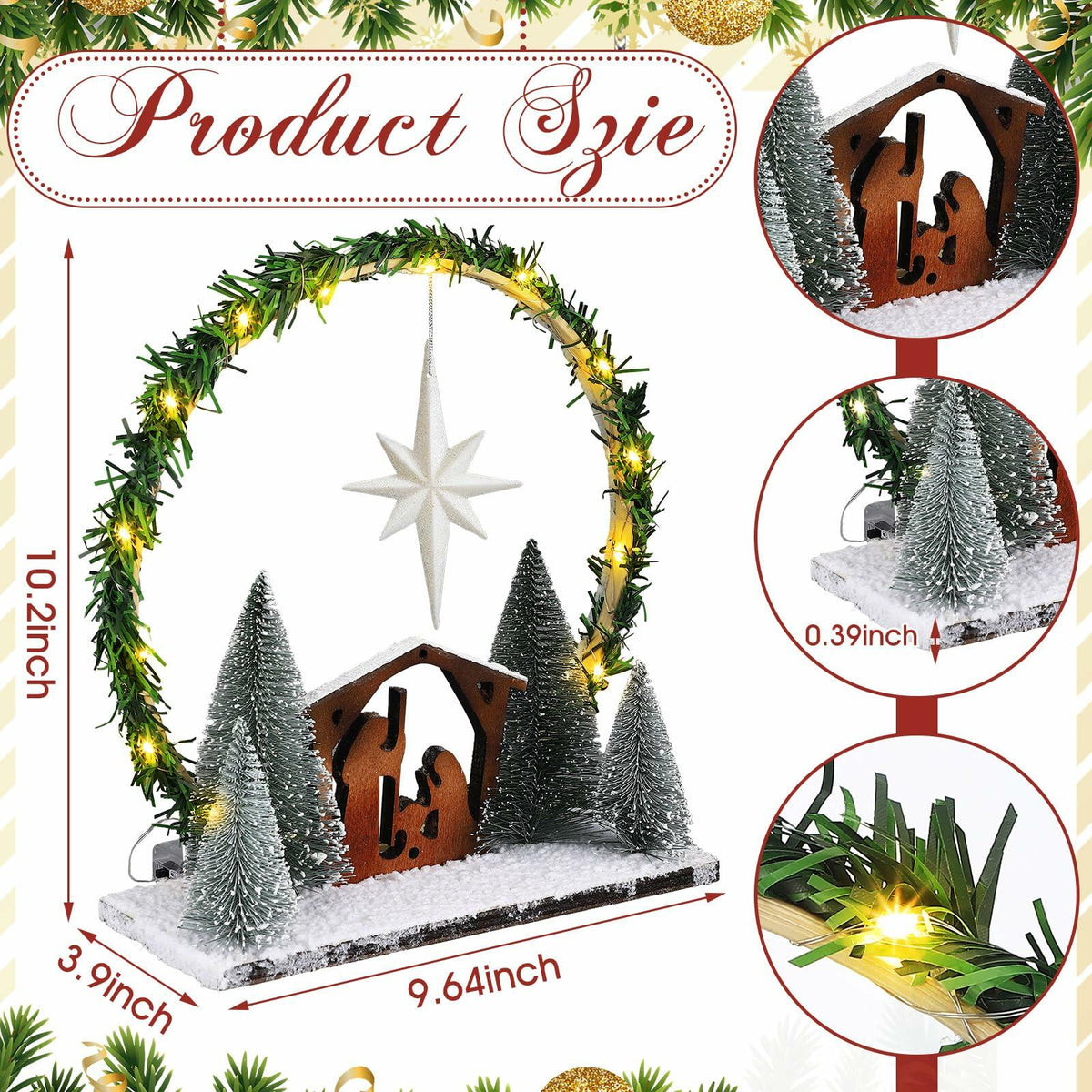 CINNVOICE LED Wooden Nativity Set