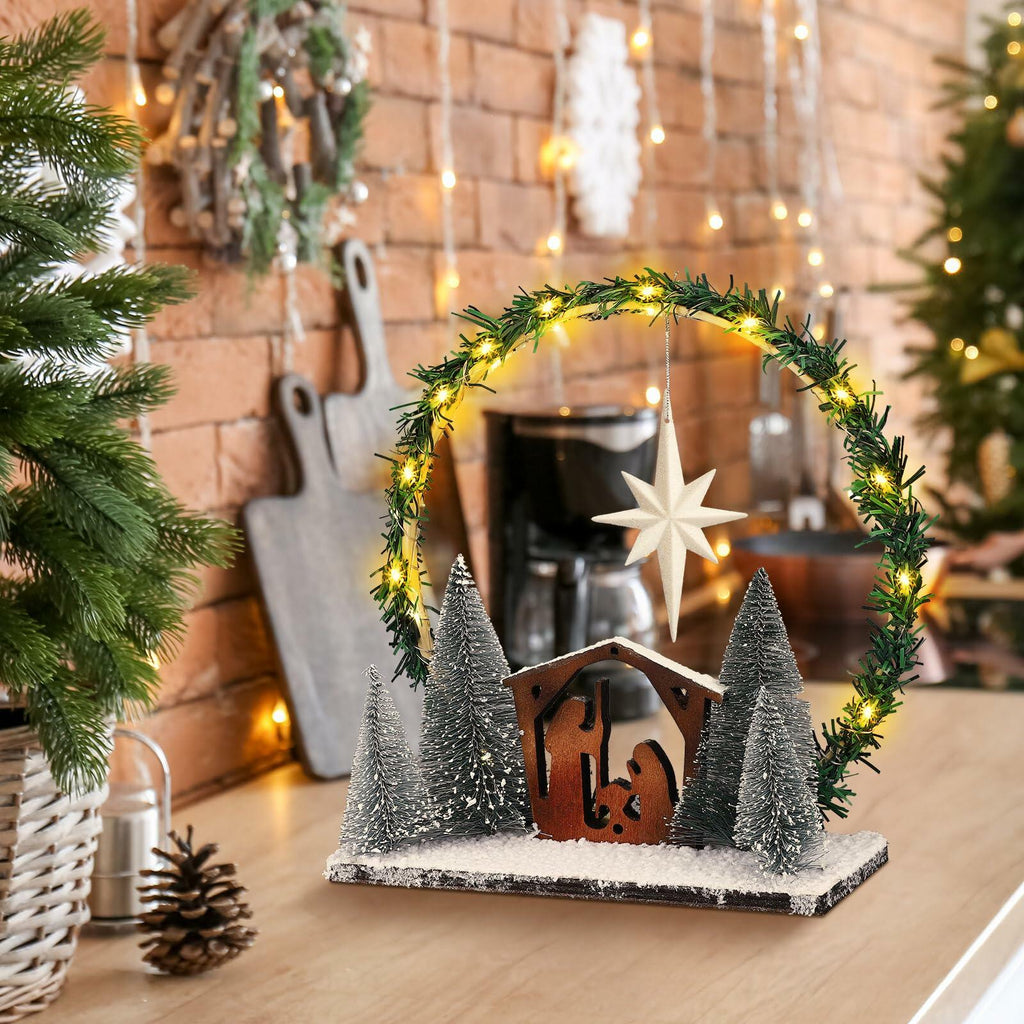 CINNVOICE LED Wooden Nativity Set