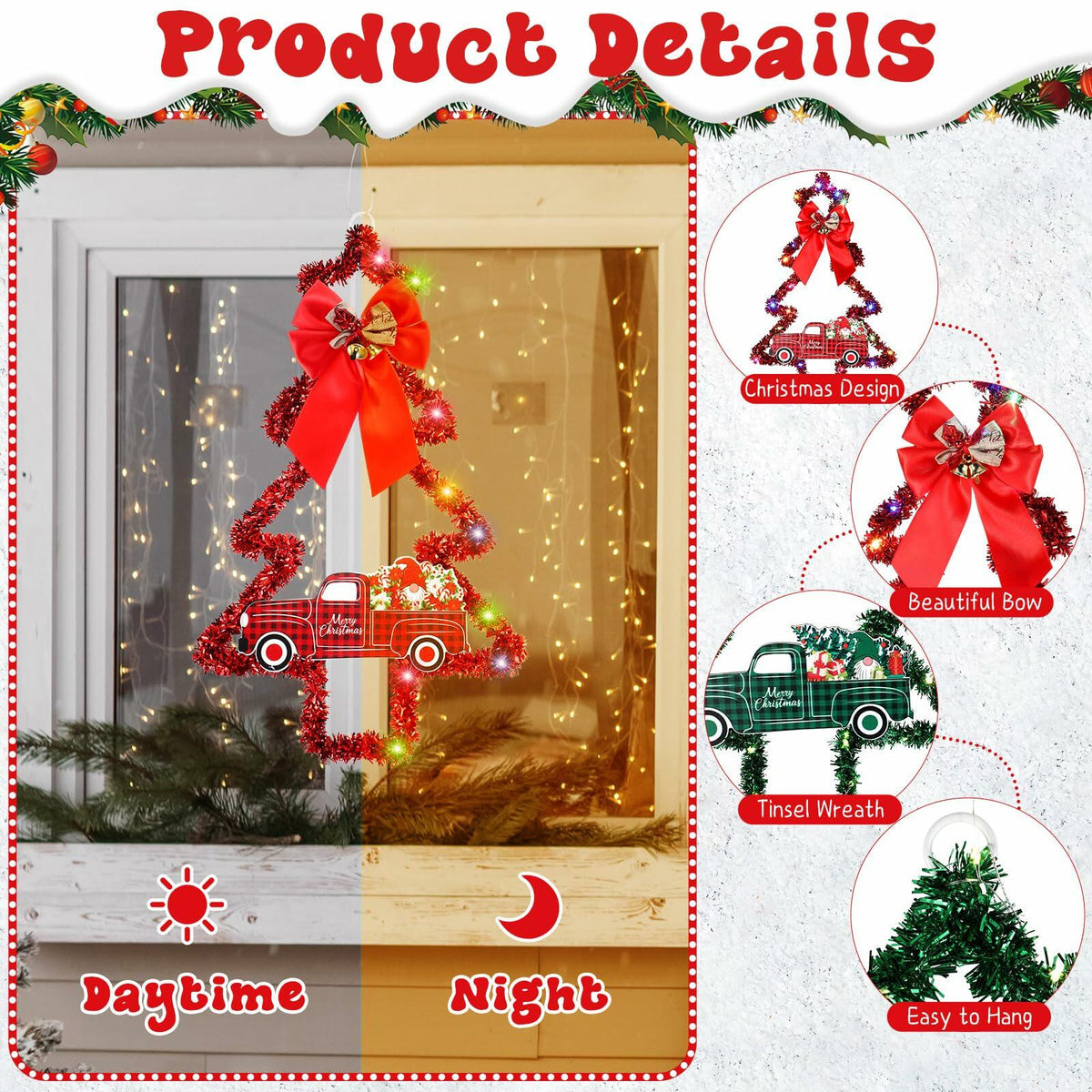 LILIFUL LED Tinsel Christmas Trees, Set of 2