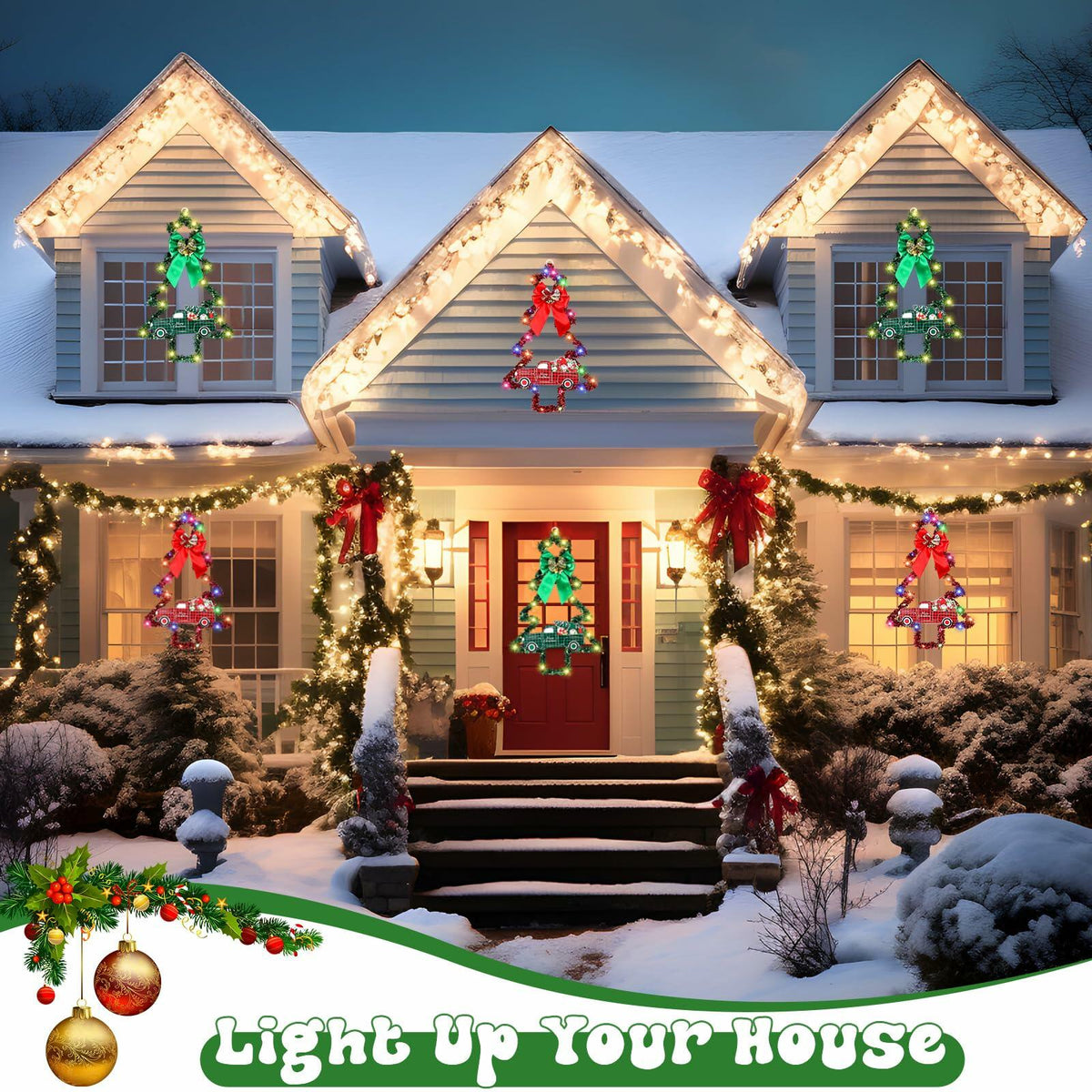 LILIFUL LED Tinsel Christmas Trees, Set of 2