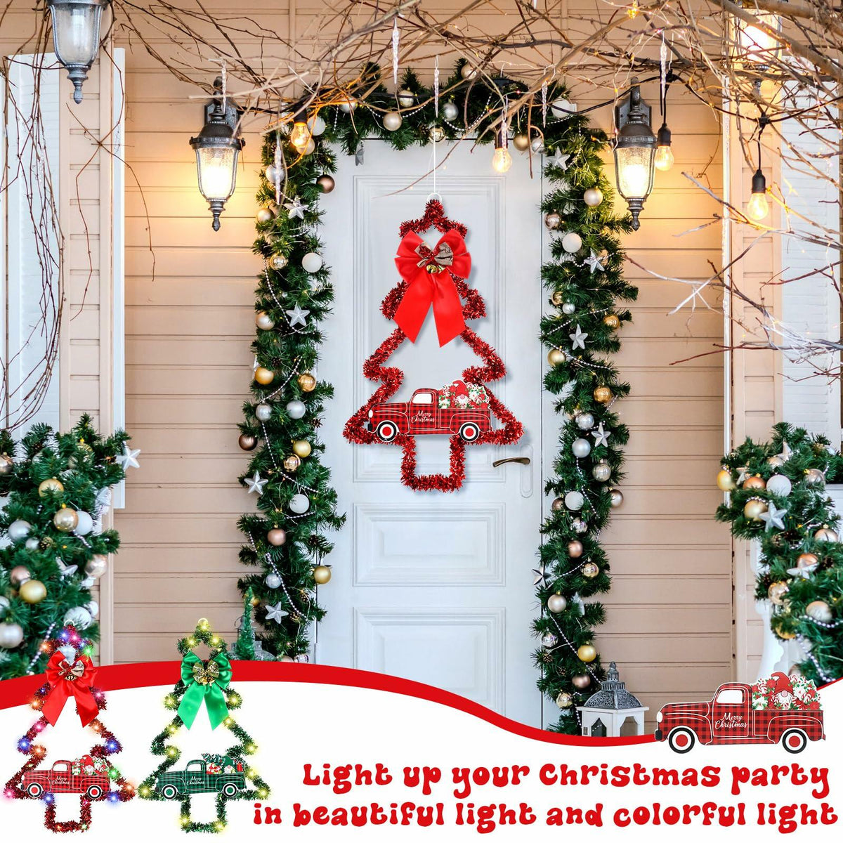 LILIFUL LED Tinsel Christmas Trees, Set of 2