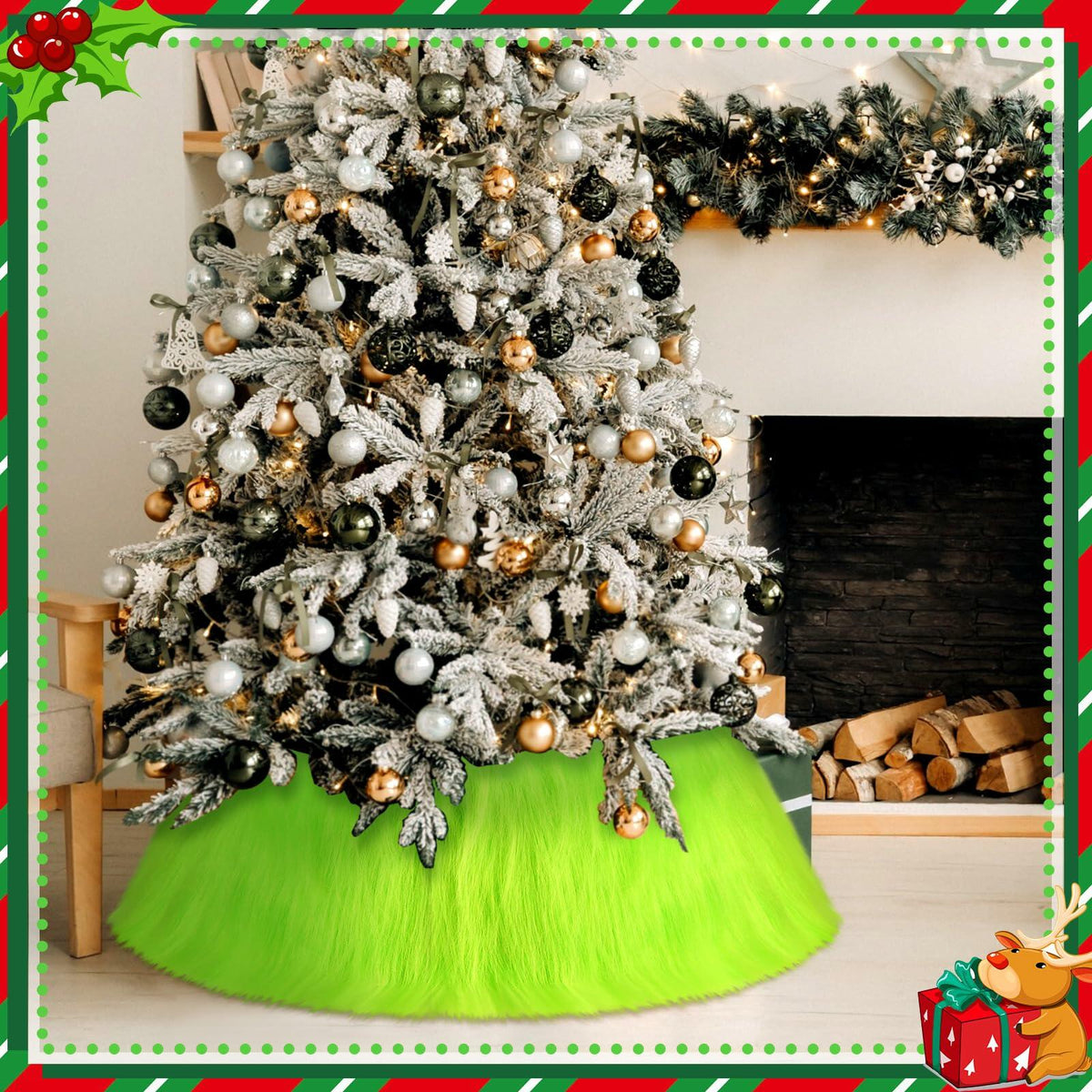 FUNNYMOOM Green Faux-Fur Tree Collar, 24 in