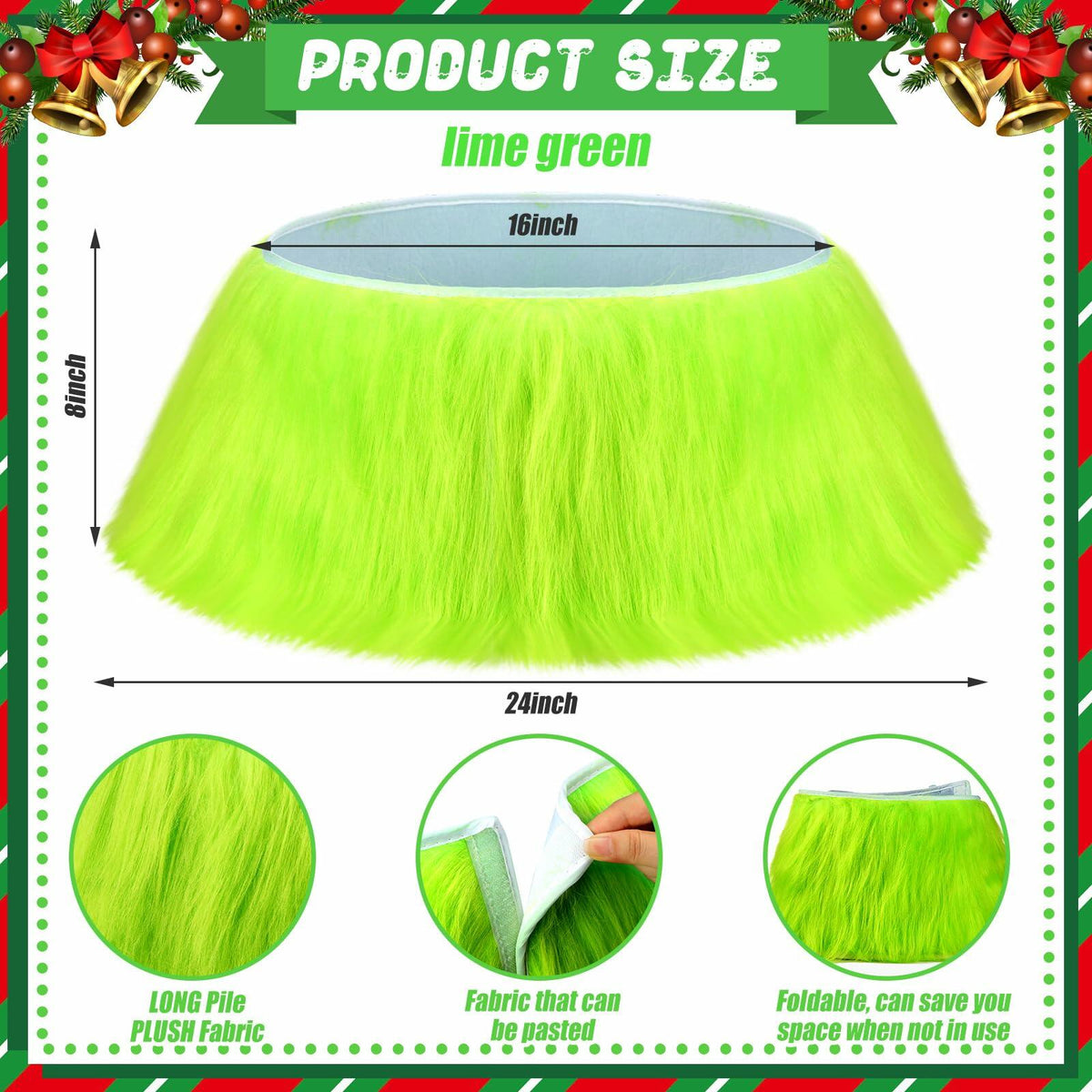 FUNNYMOOM Green Faux-Fur Tree Collar, 24 in