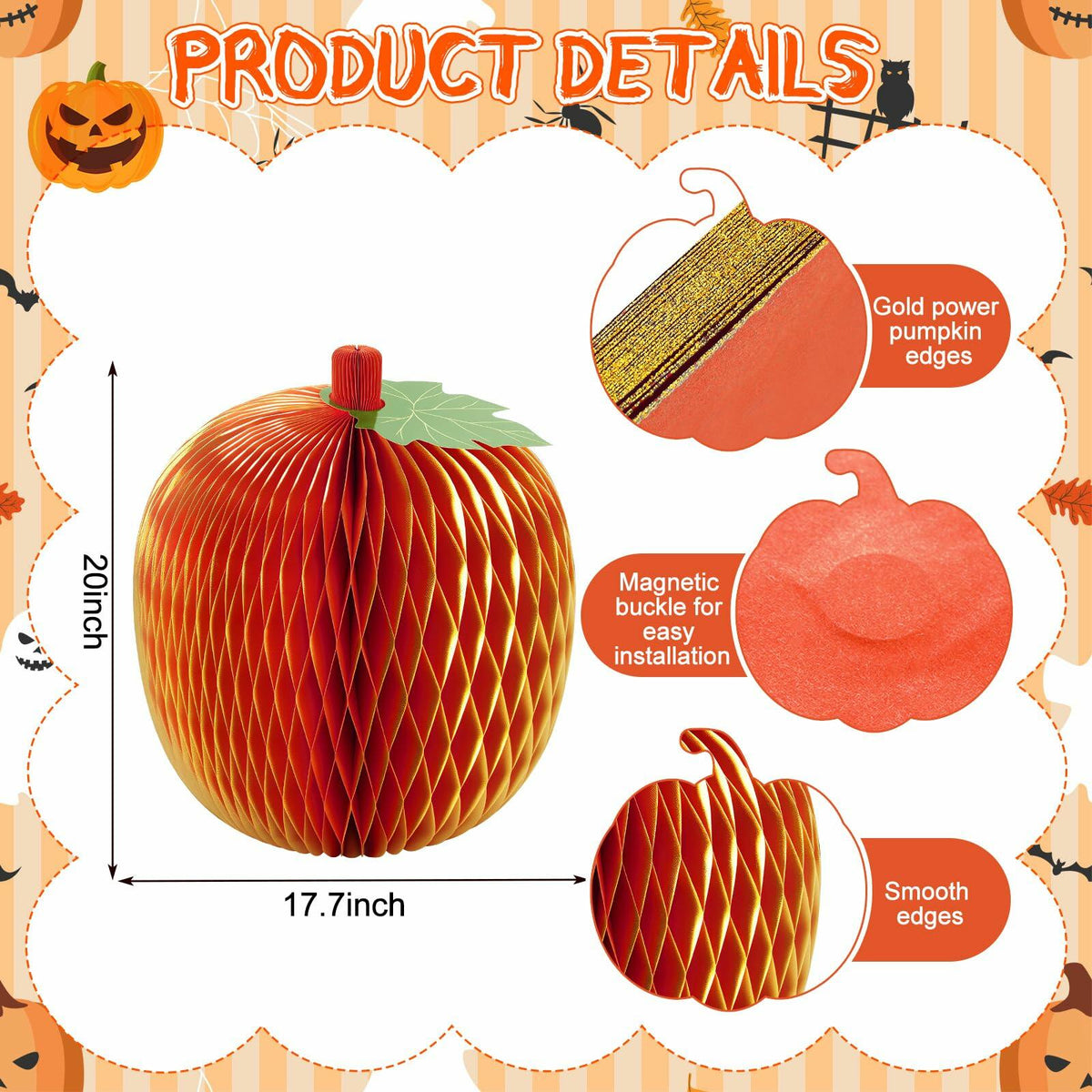 WEEKGRAT Orange Honeycomb Pumpkin, 20 in