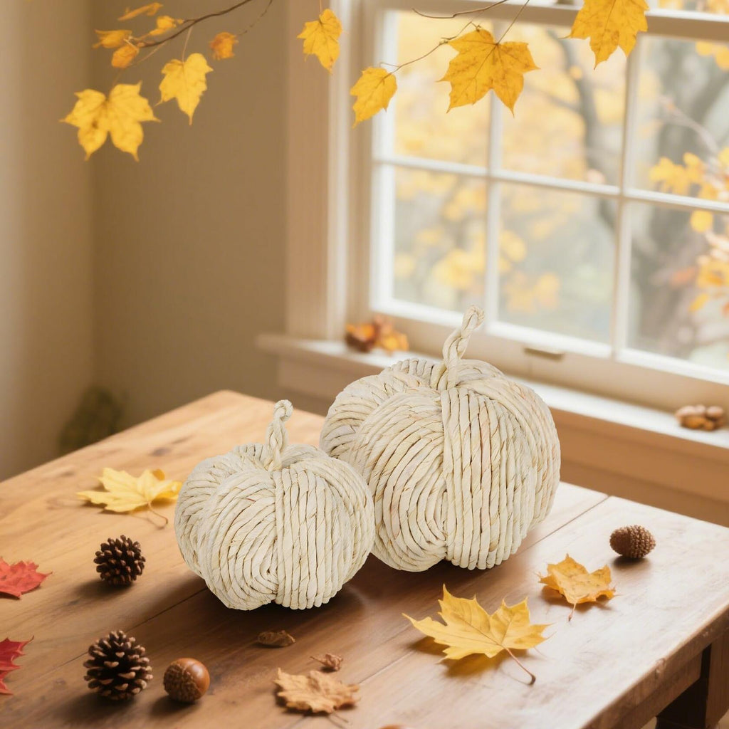 WINEMANA White Woven Pumpkin Decor, Set of 2