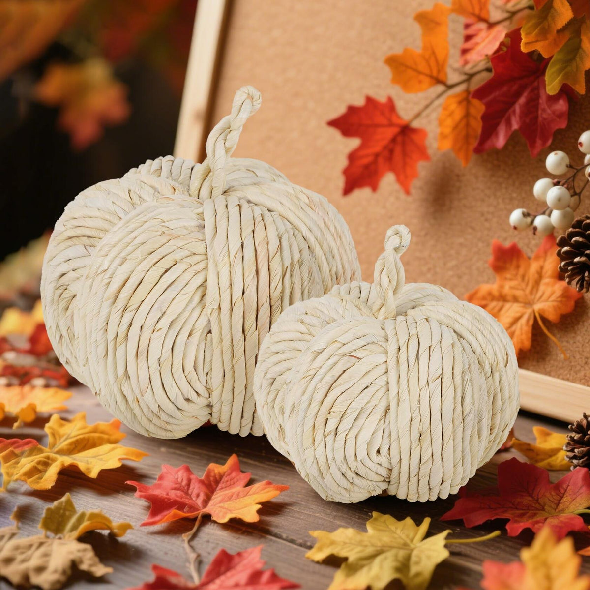 WINEMANA White Woven Pumpkin Decor, Set of 2