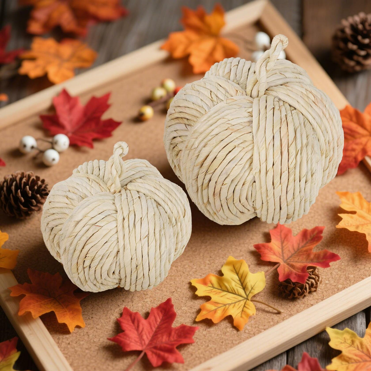 WINEMANA White Woven Pumpkin Decor, Set of 2