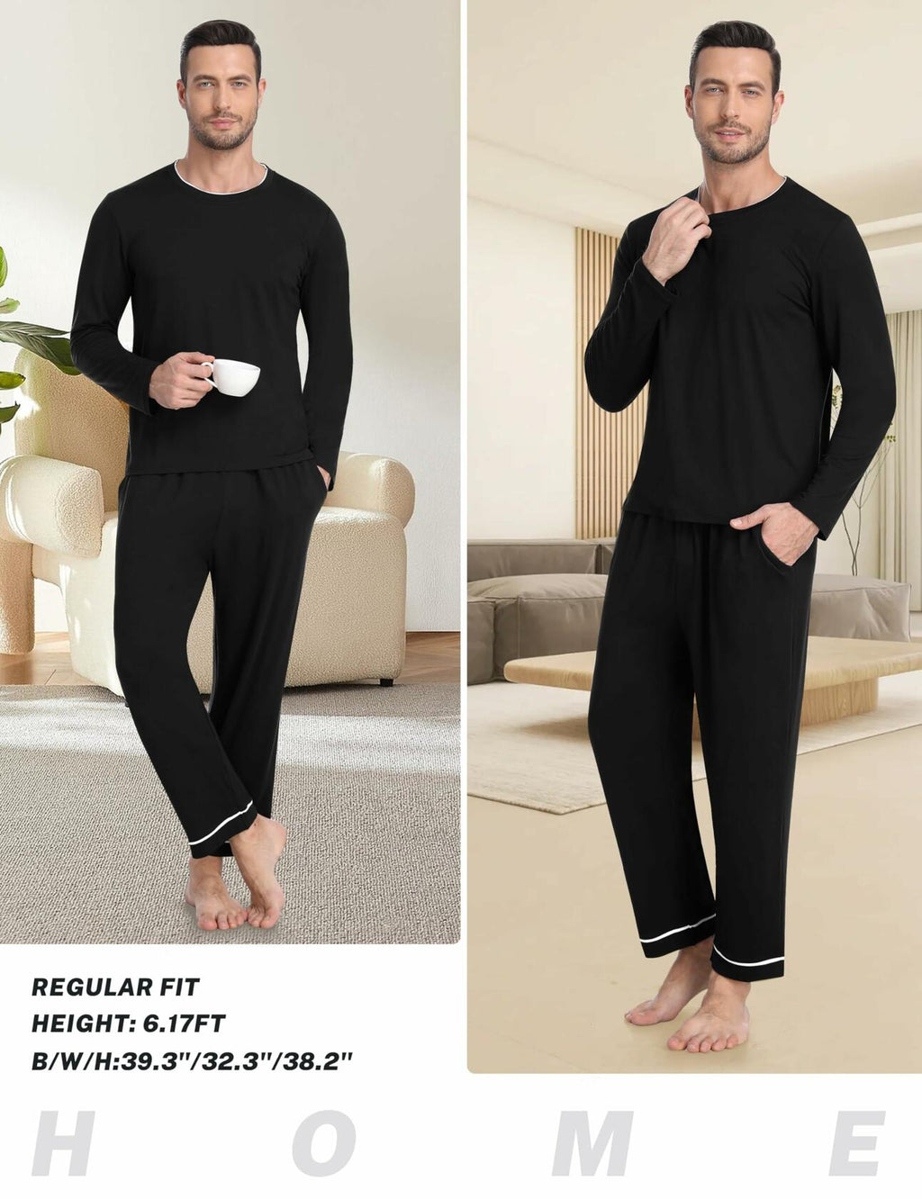 MoFiz Mens Long Sleeve Pajama Set 2 Piece