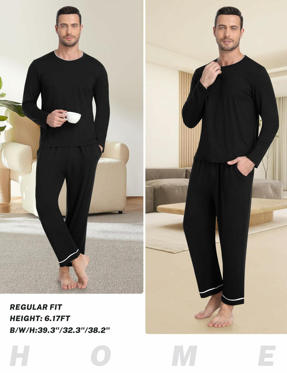 MoFiz Mens Long Sleeve Pajama Set 2 Piece