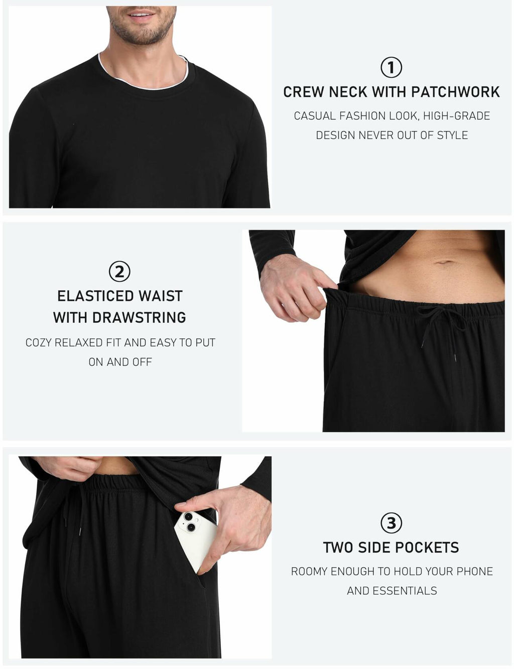 MoFiz Mens Long Sleeve Pajama Set 2 Piece