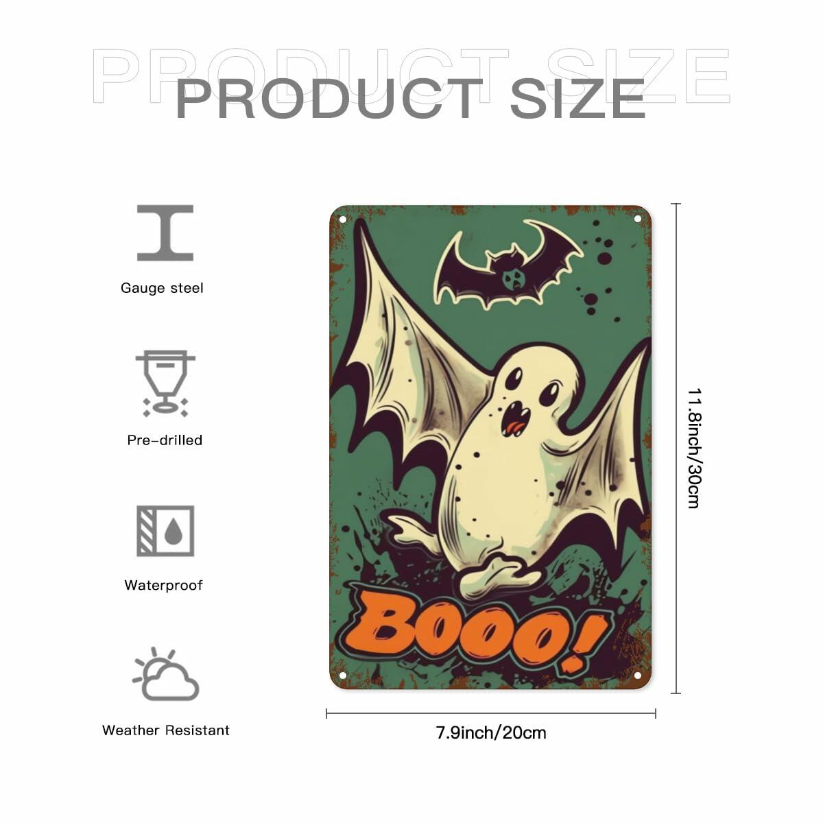 Retro Ghost Halloween Metal Sign, 8 × 12 in