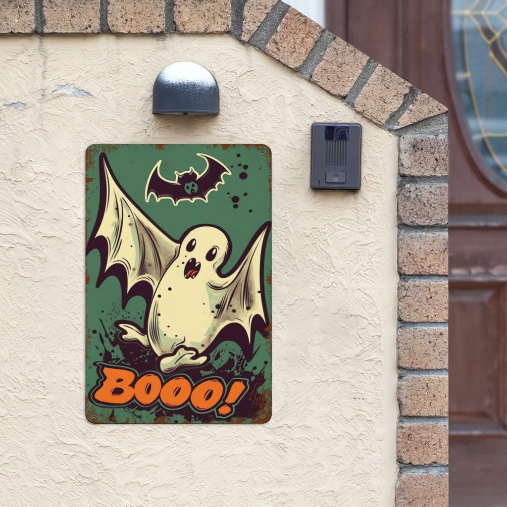 Retro Ghost Halloween Metal Sign, 8 × 12 in