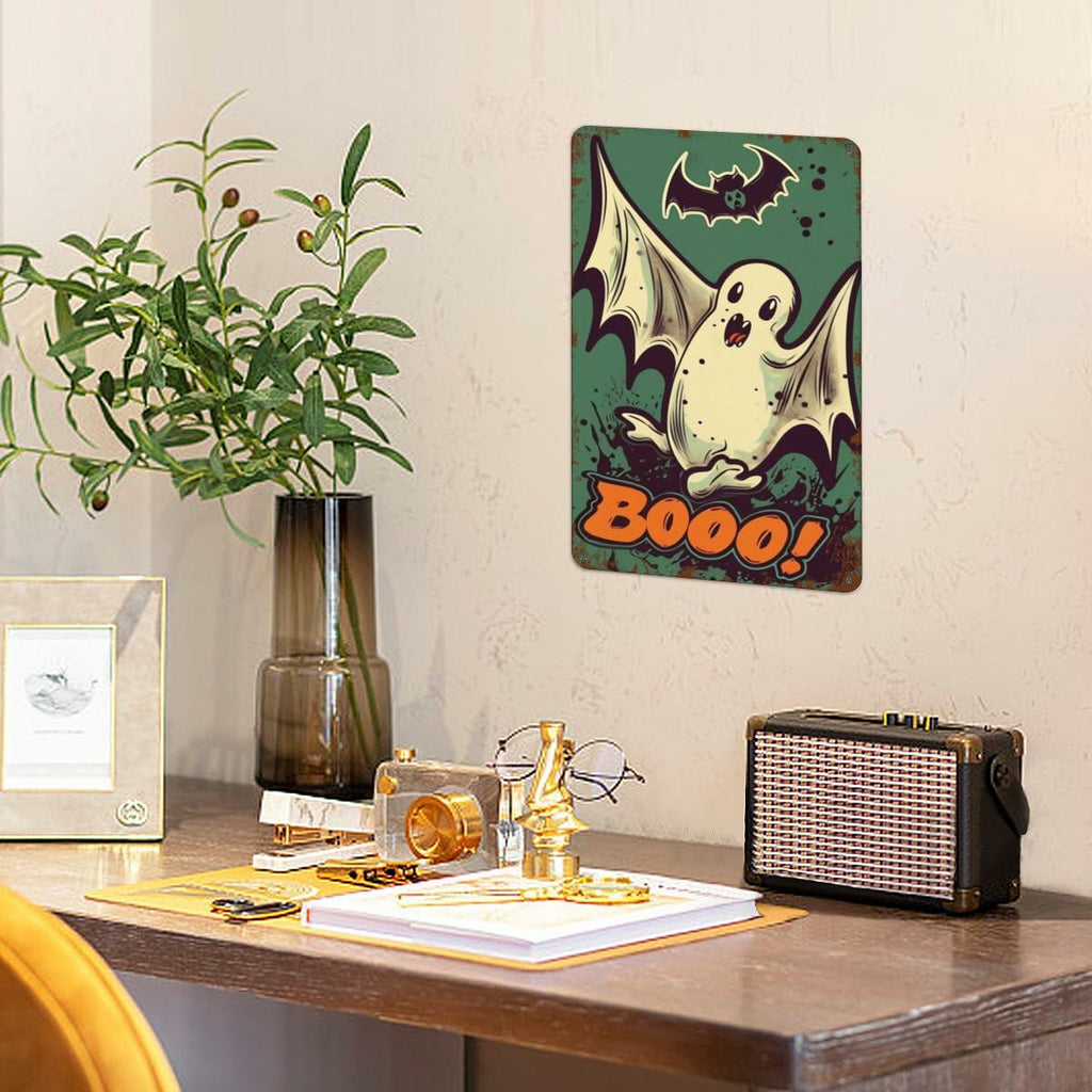 Retro Ghost Halloween Metal Sign, 8 × 12 in
