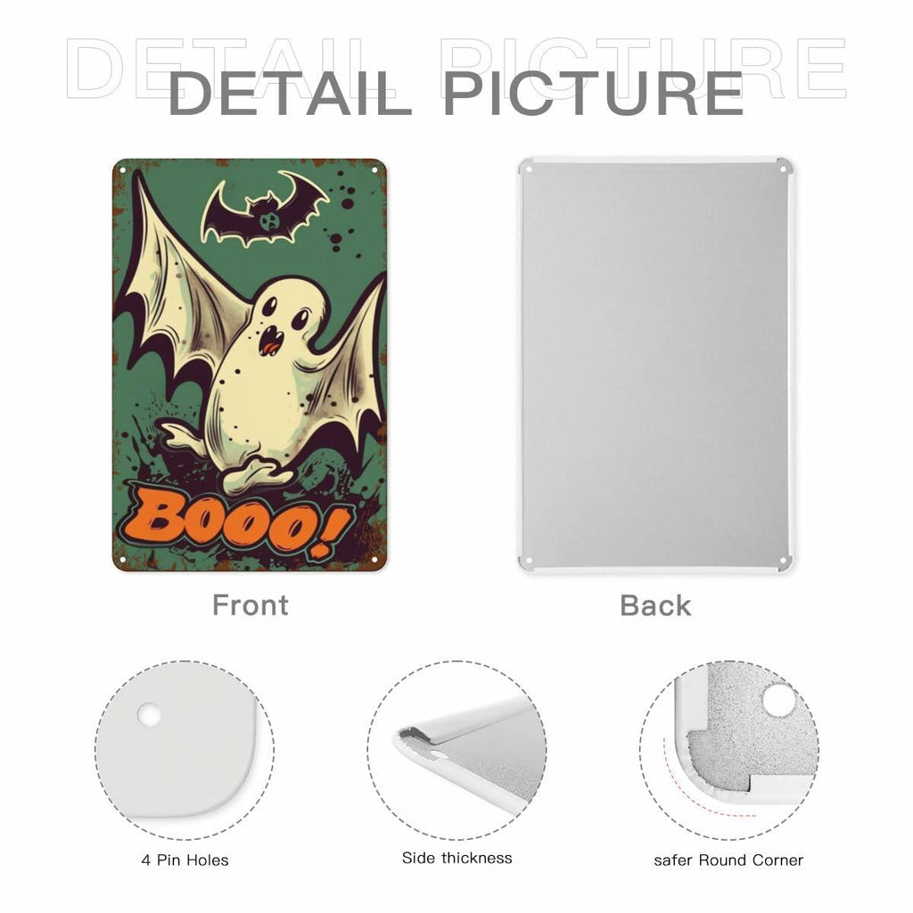 Retro Ghost Halloween Metal Sign, 8 × 12 in
