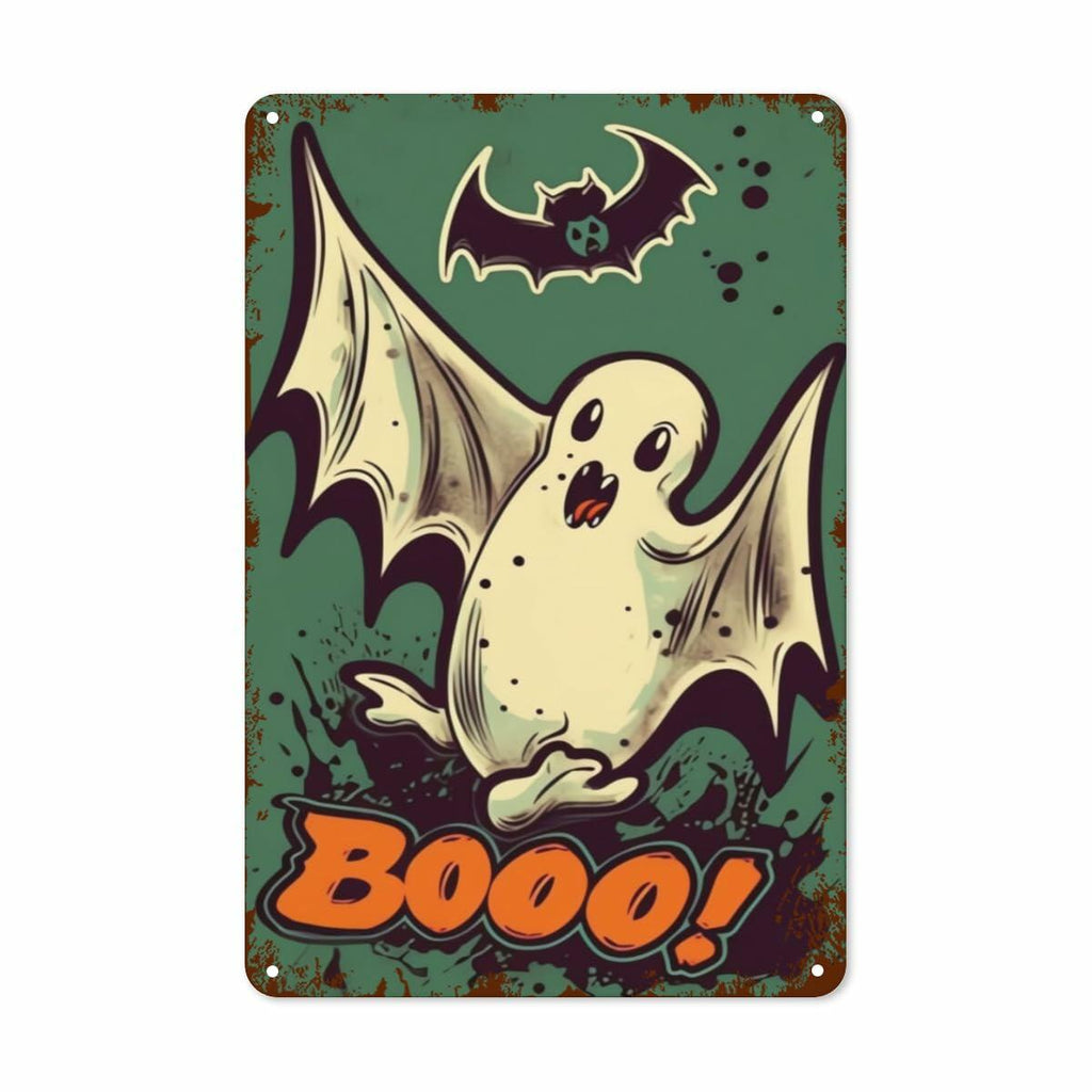 Retro Ghost Halloween Metal Sign, 8 × 12 in
