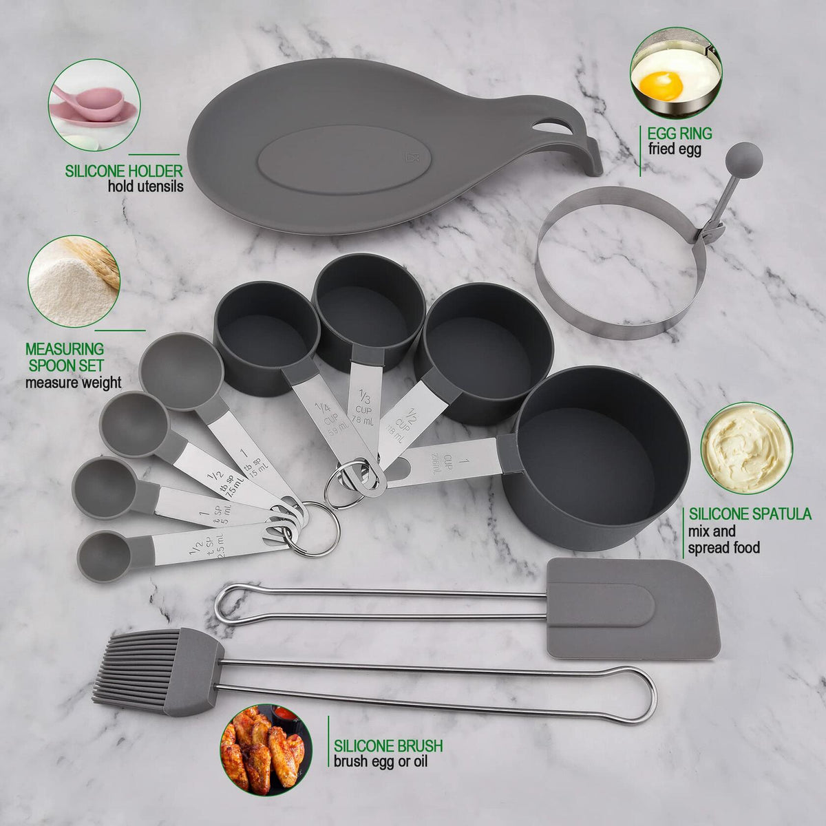 StnKitchExplor Stainless Steel Utensil Set 28 Pcs Cooking Tools Silver Holder