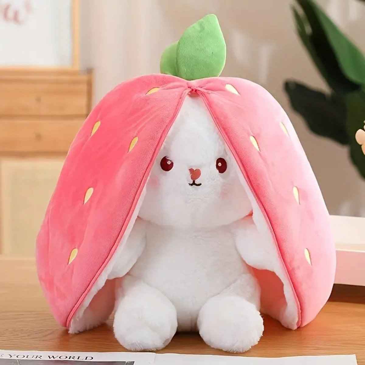 Reversible Strawberry Bunny Plush Toy Soft