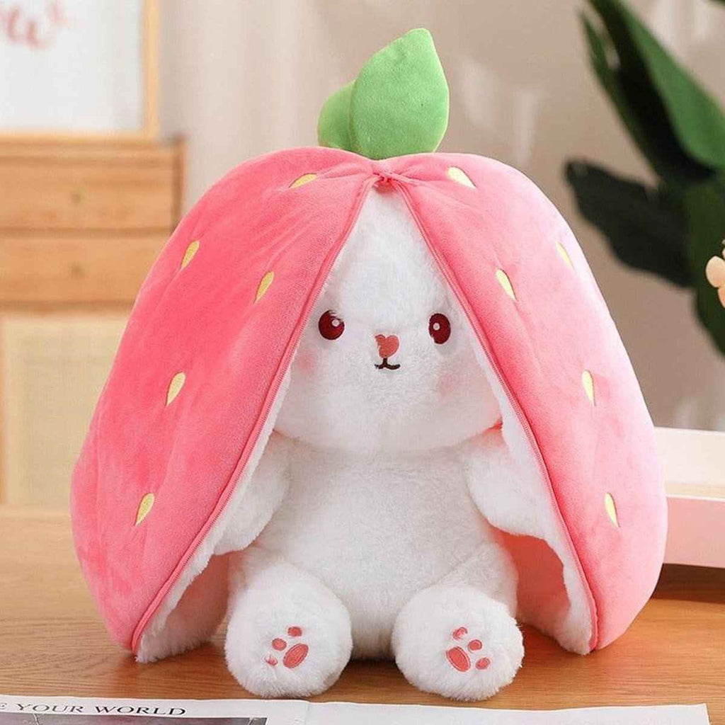 Reversible Strawberry Bunny Plush Toy Soft