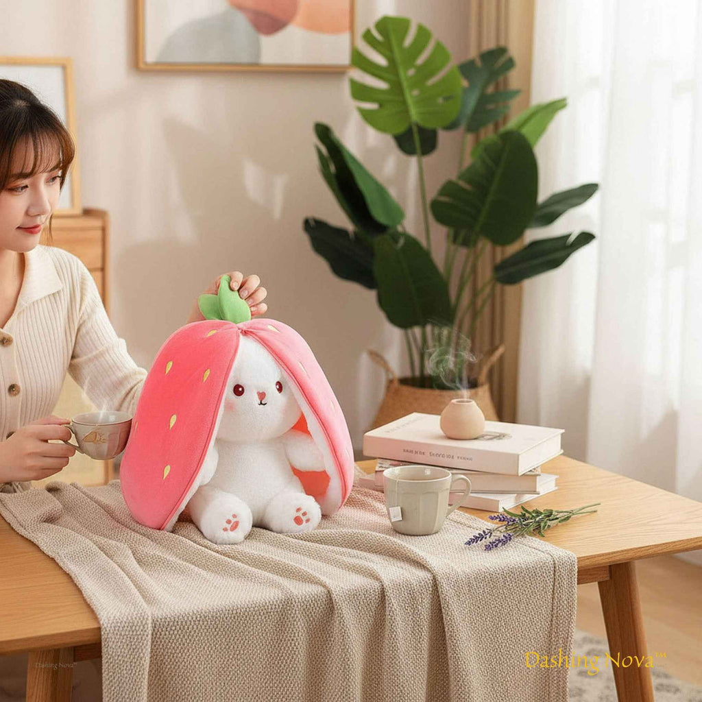 Reversible Strawberry Bunny Plush Toy Soft