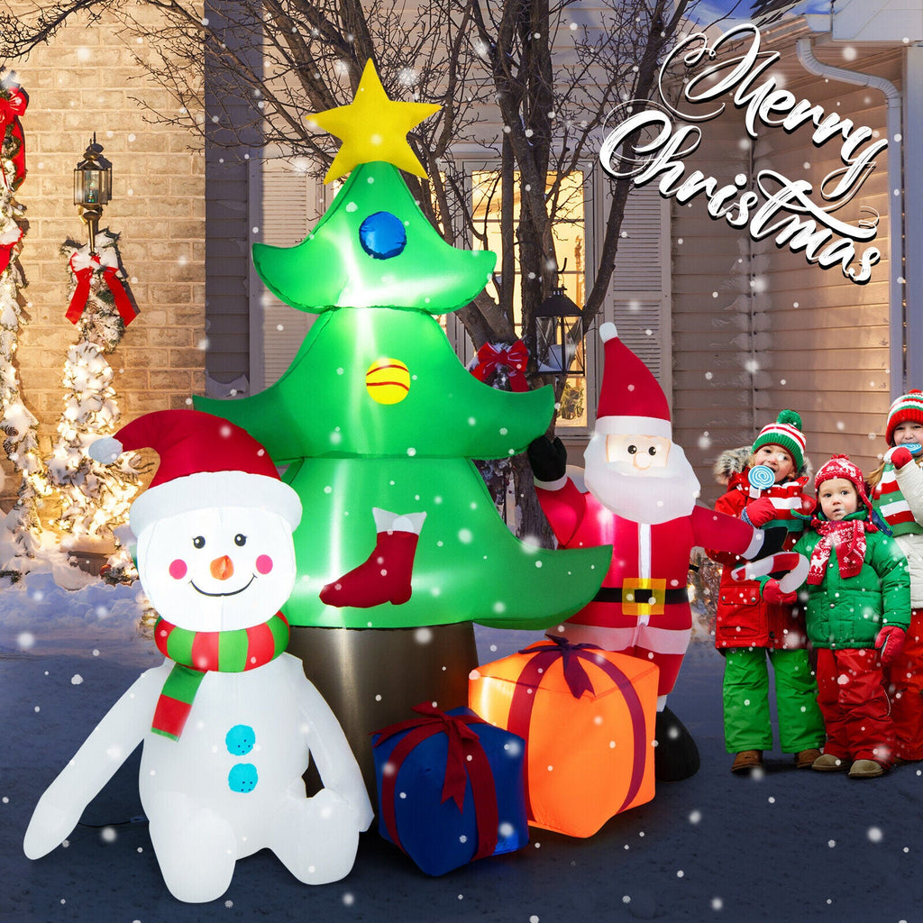 Light-Up Christmas Tree & Santa Inflatable, 7.2 ft