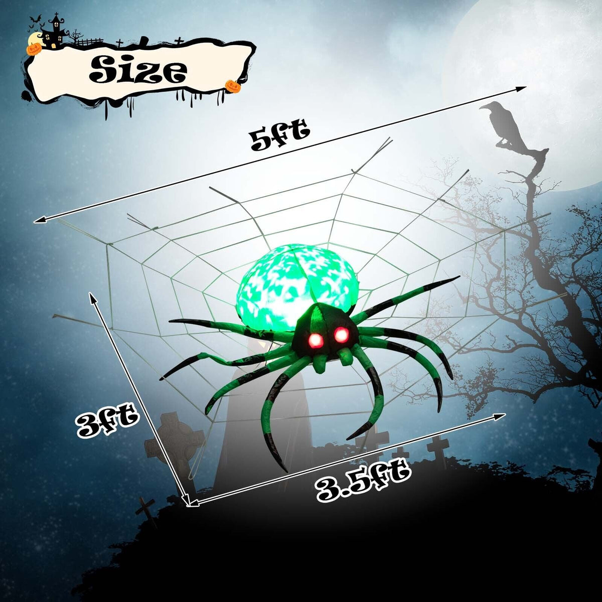 Halloween Spider Inflatable with Cobweb & LEDs