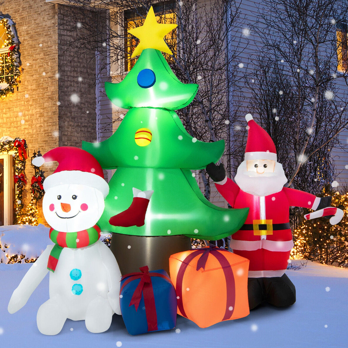 Light-Up Christmas Tree & Santa Inflatable, 7.2 ft