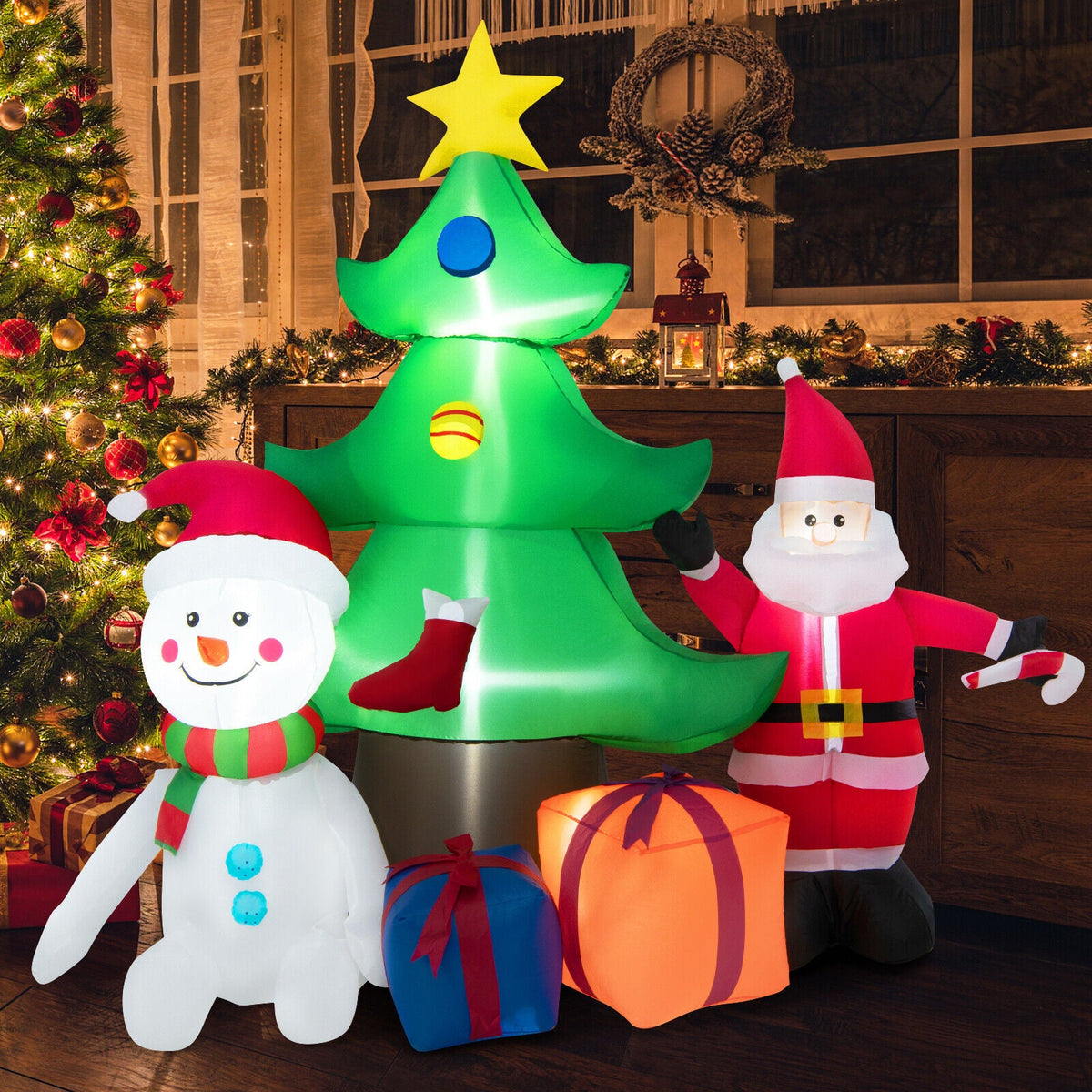 Light-Up Christmas Tree & Santa Inflatable, 7.2 ft