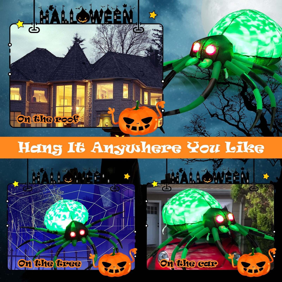 Halloween Spider Inflatable with Cobweb & LEDs