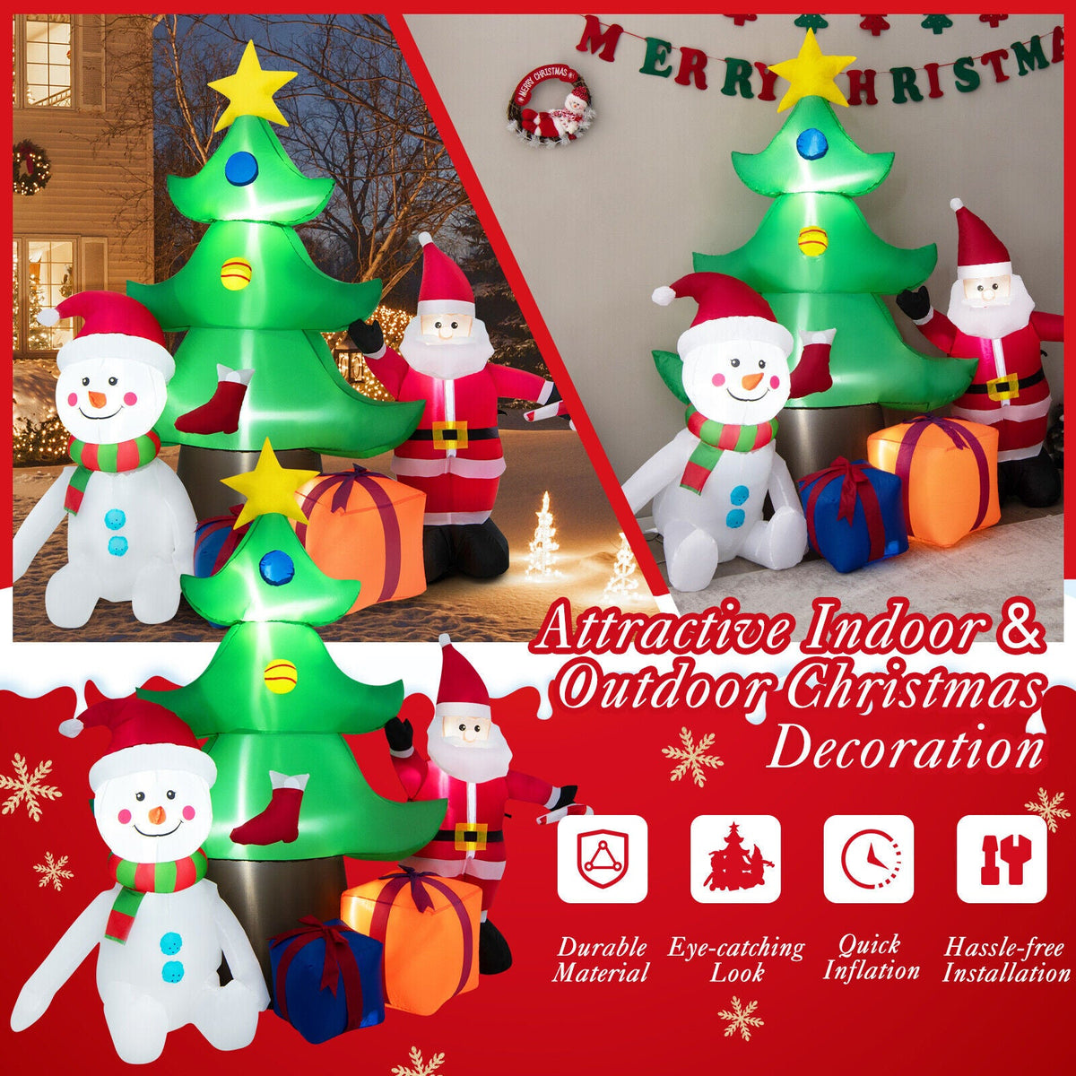 Light-Up Christmas Tree & Santa Inflatable, 7.2 ft